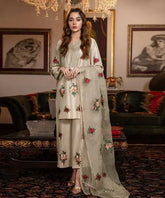 Embroidered Silk 3-Piece Suit with Organza Dupatta – ZB1316