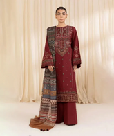 Dhanak Embroidered 3-Piece Suit with Digital Printed Wool Shawl – ZB3268