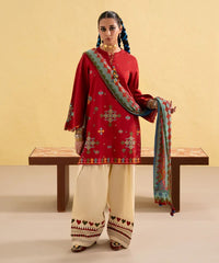 Dhanak Embroidered 3-Piece Suit with Digital Printed Wool Shawl – ZB3437