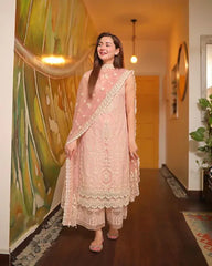 Faiza Saqlain Embroidered Lawn 3-Piece Suit with Organza Dupatta – ZB1049