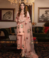 Embroidered Silk 3-Piece Suit with Organza Dupatta – ZB1314