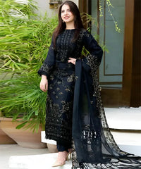 Black Linen 3-Piece Embroidered Ensemble – ZB842