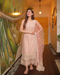 Faiza Saqlain Embroidered Lawn 3-Piece Suit with Organza Dupatta – ZB1049