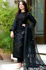 Black Linen 3-Piece Embroidered Ensemble – ZB842