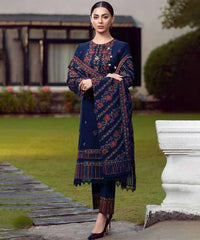 Dhanak 3PC Embroidered Suit with Embroidered Shawl – 9292