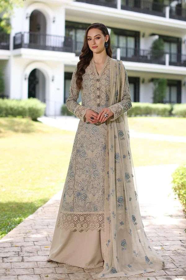 Dhanak Embroidered 3-Piece Suit with Chiffon Dupatta – ZB238