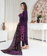 Dhanak 3PC Chikankari Embroidered Shirt with Velvet Plachi Shawl – ZB2108