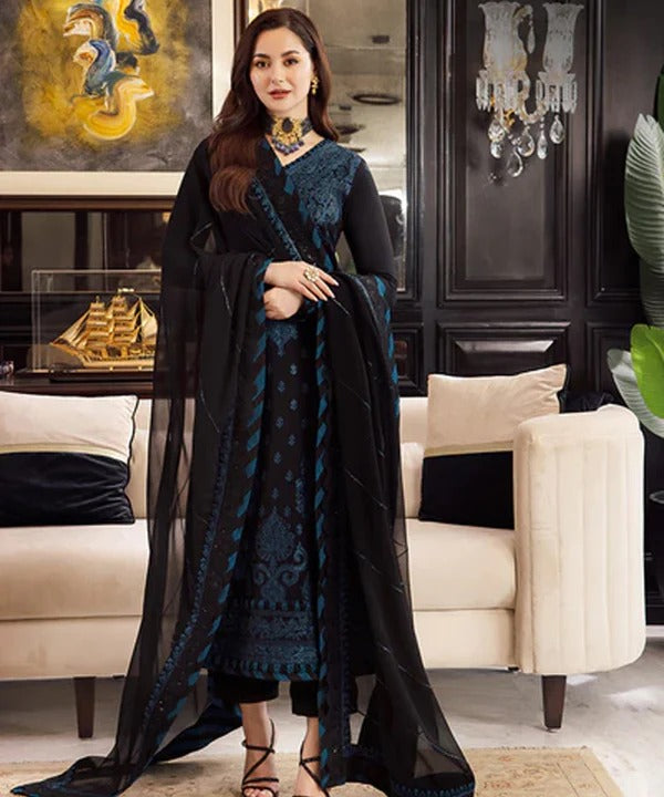 Embroidered Lawn 3-Piece Suit with Organza Dupatta – ZB1064