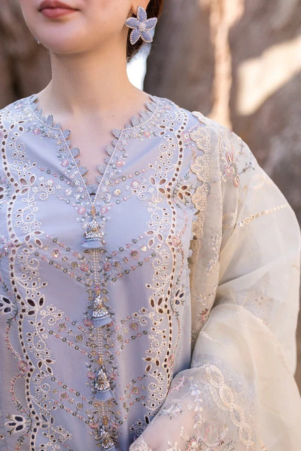 Embroidered Lawn 3-Piece Suit with Organza Dupatta – ZB1235