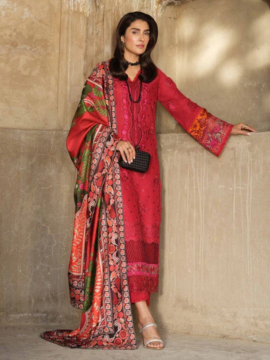 Dhanak Embroidered 3-Piece Suit with Digital Printed Wool Shawl – ZB3350
