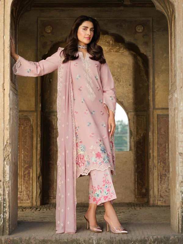 Dhanak Embroidered 3-Piece Suit with Chiffon Dupatta – ZB3323