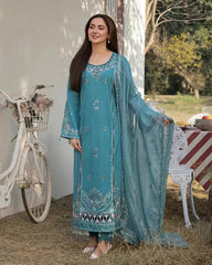 Dhanak Embroidered 3-Piece Suit with Chiffon Dupatta – ZB3276