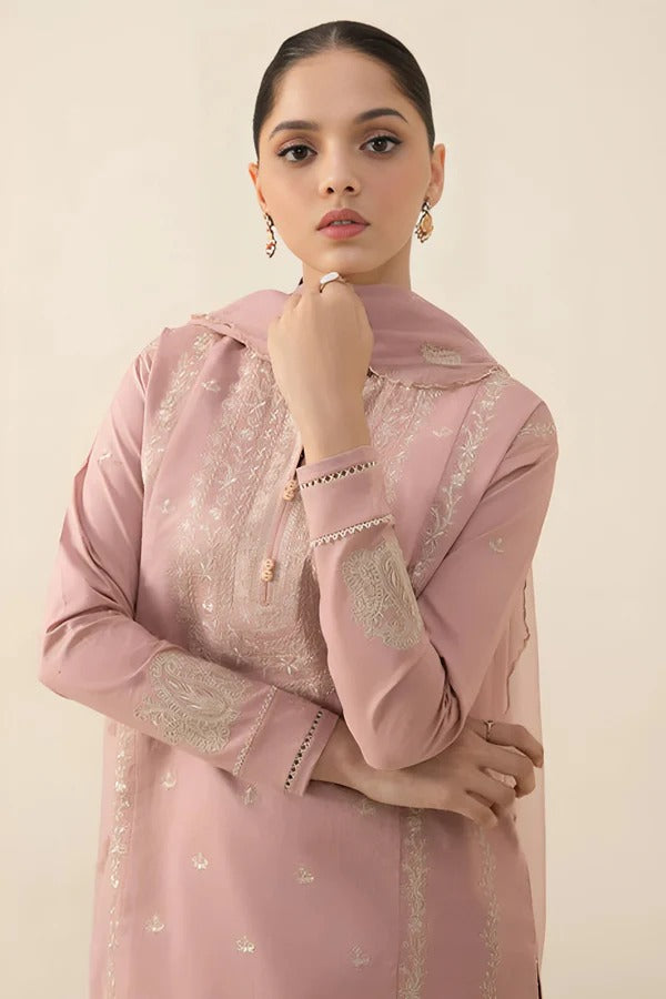 Dhanak Embroidered 3-Piece Suit with Chiffon Dupatta – ZB3133