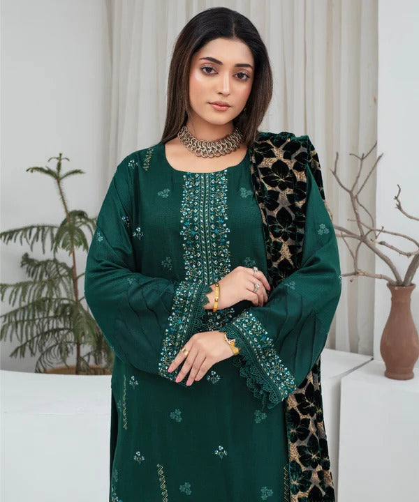 Creation Dhanak 3PC Chikankari Embroidered Shirt with Velvet Plachi Shawl – ZB2105