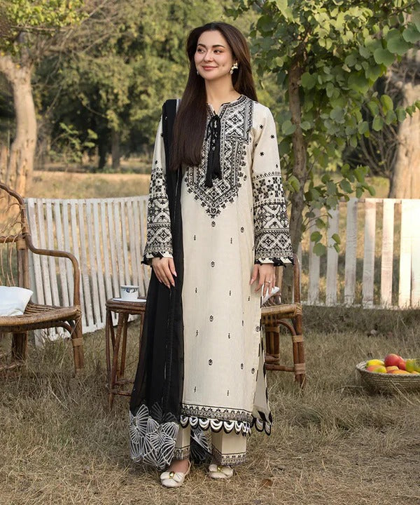 Embroidered Lawn 3-Piece Suit with Organza Dupatta – ZB1354