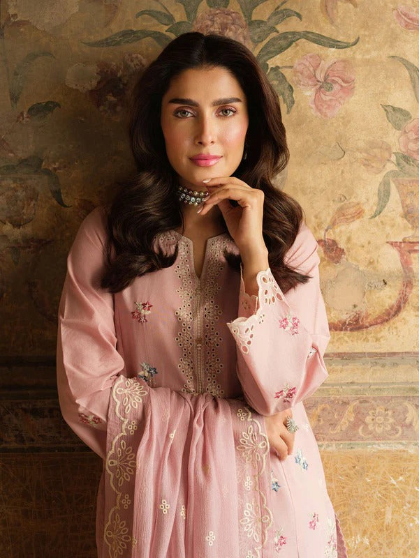 Dhanak Embroidered 3-Piece Suit with Chiffon Dupatta – ZB3323