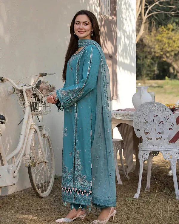 Dhanak Embroidered 3-Piece Suit with Chiffon Dupatta – ZB3276