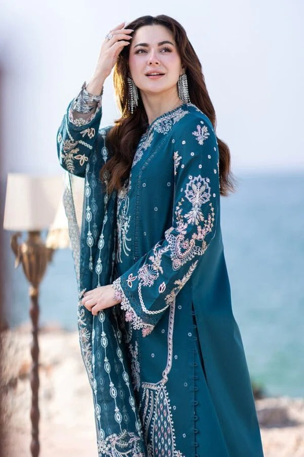 Embroidered Lawn 3-Piece Suit with Organza Dupatta – ZB1413