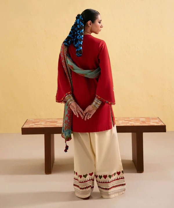 Dhanak Embroidered 3-Piece Suit with Digital Printed Wool Shawl – ZB3437