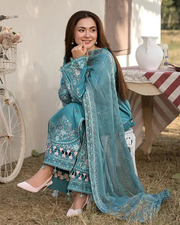 Dhanak Embroidered 3-Piece Suit with Chiffon Dupatta – ZB3276