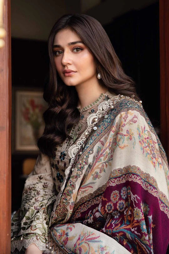 Dhanak 3PC Embroidered Shirt with Digital Printed Wool Shawl – ZC3391