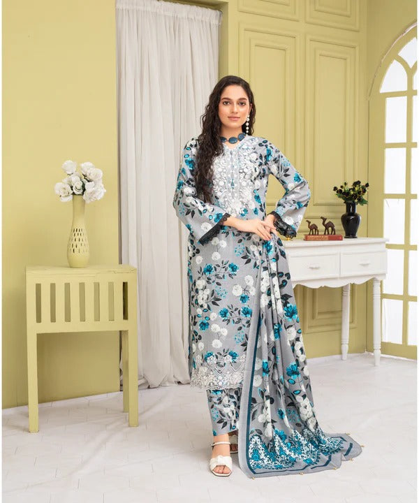 Creation Khaddar 3-Piece Suit with Printed Shirt, Trouser & Dupatta – ZB916