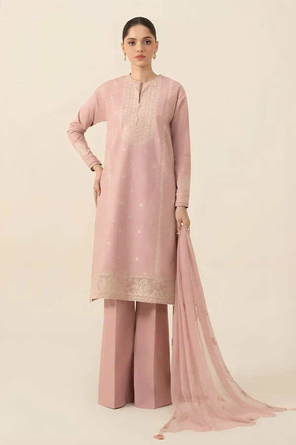 Dhanak Embroidered 3-Piece Suit with Chiffon Dupatta – ZB3133