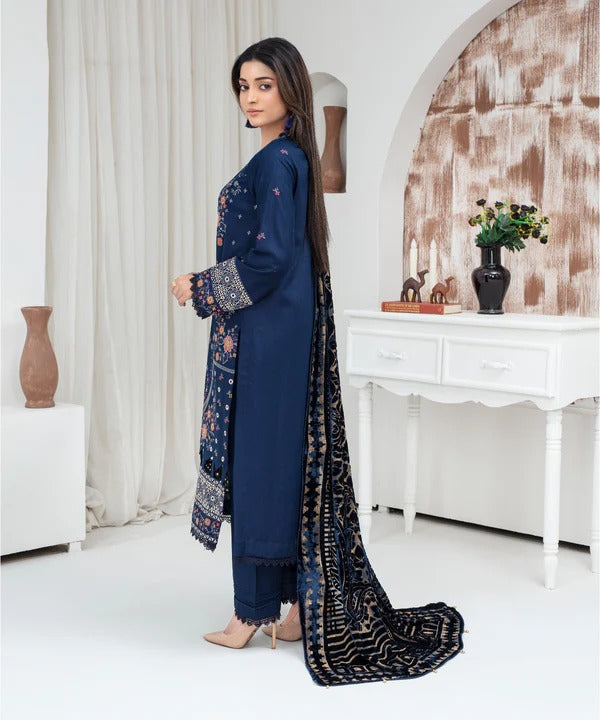 Creation Dhanak 3PC Chikankari Embroidered Shirt with Velvet Plachi Shawl – ZB2103